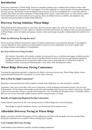 The Benefits of Custom Driveway Paving: Tailored Solutions for Wheat Ridge Homeo