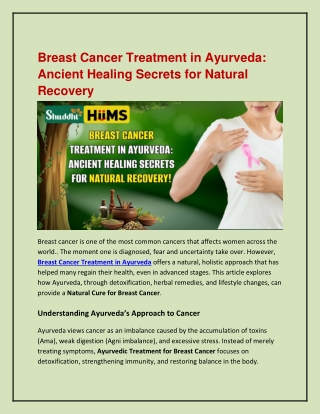 Breast Cancer Treatment in Ayurveda Ancient Healing Secrets for Natural Recovery