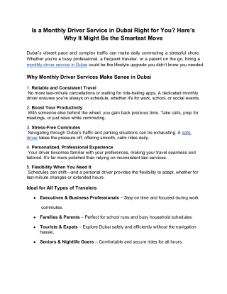 Is a Monthly Driver Service in Dubai Right for You