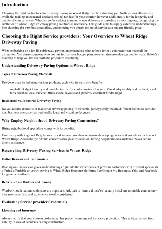 Picking the Right Professionals: Your Guide to Wheat Ridge Driveway Paving