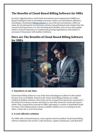 The Benefits of Cloud-Based Billing Software for SMEs