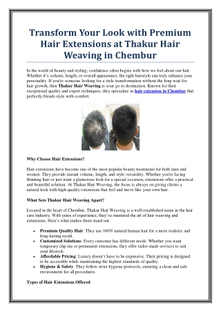Affordable Hair Extension in Chembur at Thakur Hair Weaving