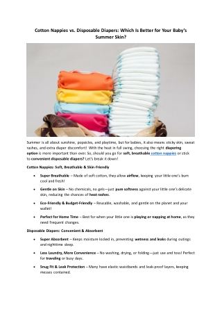 Cotton Nappies vs Disposable Diapers Which Is Better for Your Baby’s Summer Skin