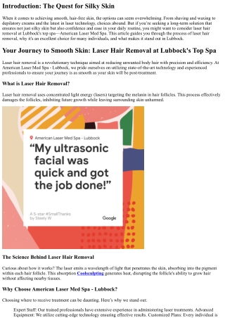 Your Journey to Smooth Skin: Laser Hair Removal at Lubbock's Top Spa
