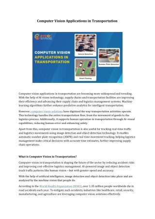 Computer Vision in Transportation: AI-Powered Solutions for Smart Mobility