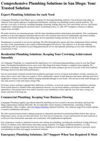 comprehensive plumbing solutions in san diego