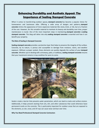 Enhancing Durability and Aesthetic Appeal The Importance of Sealing Stamped Concrete
