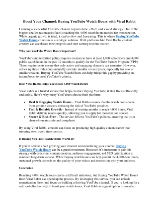 Boost Your Channel Buying YouTube Watch Hours with Viral Rabbi