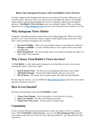 Boost Your Instagram Presence with Viral Rabbi’s Views Services