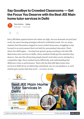 Ace Best JEE Main home tutor services in Delhi Today