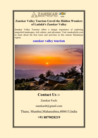 Zanskar Valley Tourism Unveil the Hidden Wonders of Ladakh's Zanskar Valley