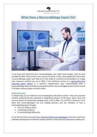 What Does a Neuroradiology Expert Do