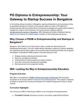 PG Diploma in Entrepreneurship_ Your Gateway to Startup Success in Bangalore