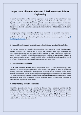 Importance of Internships after B Tech Computer Science Engineering