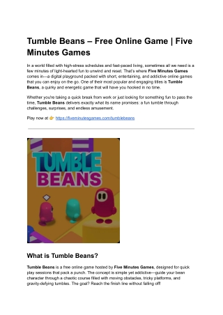 tumble beans free online game five minutes games