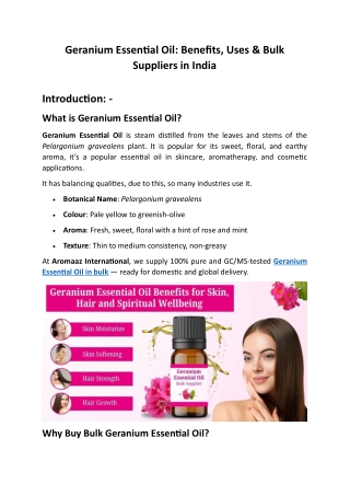 Geranium Essential Oil: Benefits, Uses & Bulk Suppliers in India