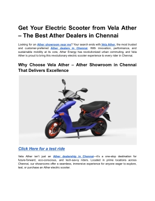 Get Your Electric Scooter from Vela Ather – The Best Ather Dealers in Chennai