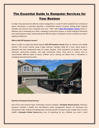 The Essential Guide to Dumpster Services for Your Busines