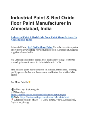 Industrial Paint & Red Oxide floor Paint Manufacturer In Ahmedabad, India