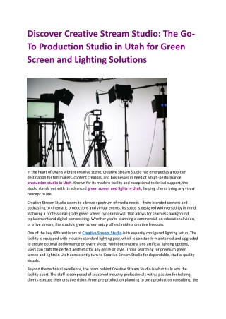 Discover Creative Stream Studio The Go-To Production Studio in Utah for Green Screen and Lighting Solutions