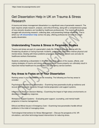 Get Dissertation Help in UK on Trauma & Stress Research
