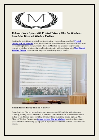 Frosted Privacy Film for Windows
