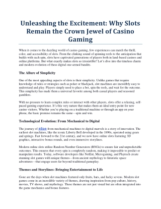 Why Slots Remain the Crown Jewel of Casino Gaming