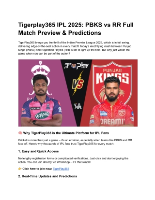 TigerPlay365 IPL 2025_ PBKS vs RR Full Match Preview & Predictions