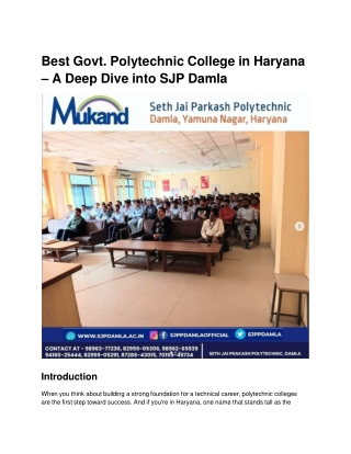 Best Govt. Polytechnic College in Haryana – A Deep Dive into SJP Damla