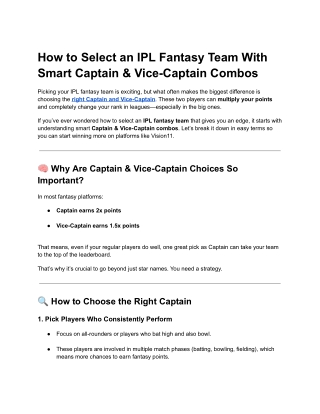How to Select an IPL Fantasy Team With Smart Captain & Vice-Captain Combos