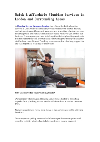 Quick & Affordable Plumbing Services in London and Surrounding Areas