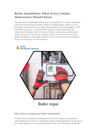 Boiler Installation What Every London Homeowner Should Know