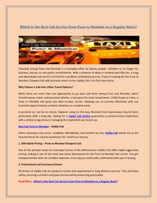 Which is the Best Cab Service from Pune to Mumbai on a Regular Basis?