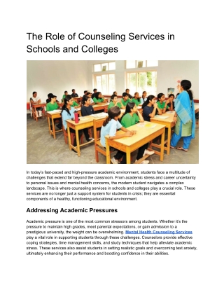The Role of Counseling Services in Schools and Colleges