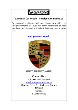 European Car Repair Foreignautomotive.ca