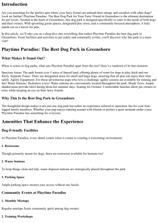 Playtime Paradise: The Best Dog Park for Your Furry Friend in Greensboro