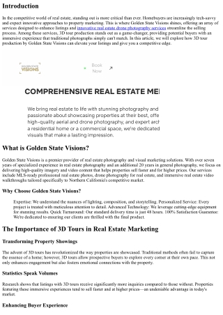 How 3D Tour Production by Golden State Visions Can Enhance Your Listings