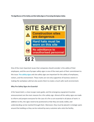 The Significance of Fire Safety and Site Safety Signs in Promoting Workplace Safety