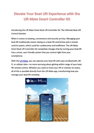 Lift Mate Smart Boat Lift Controller Kit