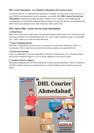 dhl courier ahmedabad fast reliable affordable