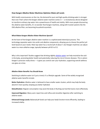 How Kangen Alkaline Water Machines Optimize Water pH Levels