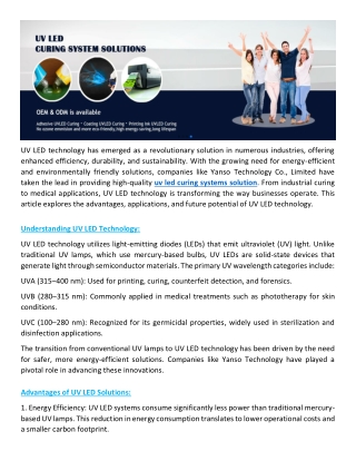 The Future of UV LED Technology Innovations and Applications
