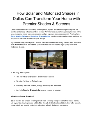 How Solar and Motorized Shades in Dallas Can Transform Your Home with Premier Shades & Screens