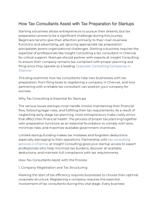 How Tax Consultants Assist with Tax Preparation for Startups