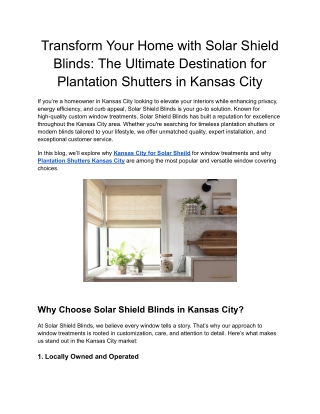Transform Your Home with Solar Shield Blinds_ The Ultimate Destination for Plantation Shutters in Kansas City