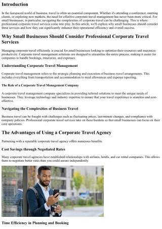 Why Small Businesses Should Consider Professional Corporate Travel Services