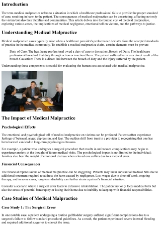 The Human Cost of Medical Malpractice