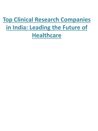 Top Clinical Research Companies in India Leading the Future of Healthcare