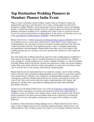 Top Destination Wedding Planners in Mumbai