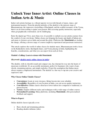 Online Classes in Indian Arts & Music